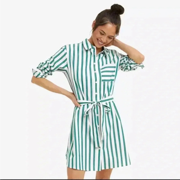 DRAPER JAMES CARLY button down shirt mini sundress with belt in bold stripe SZ M - Picture 2 of 8